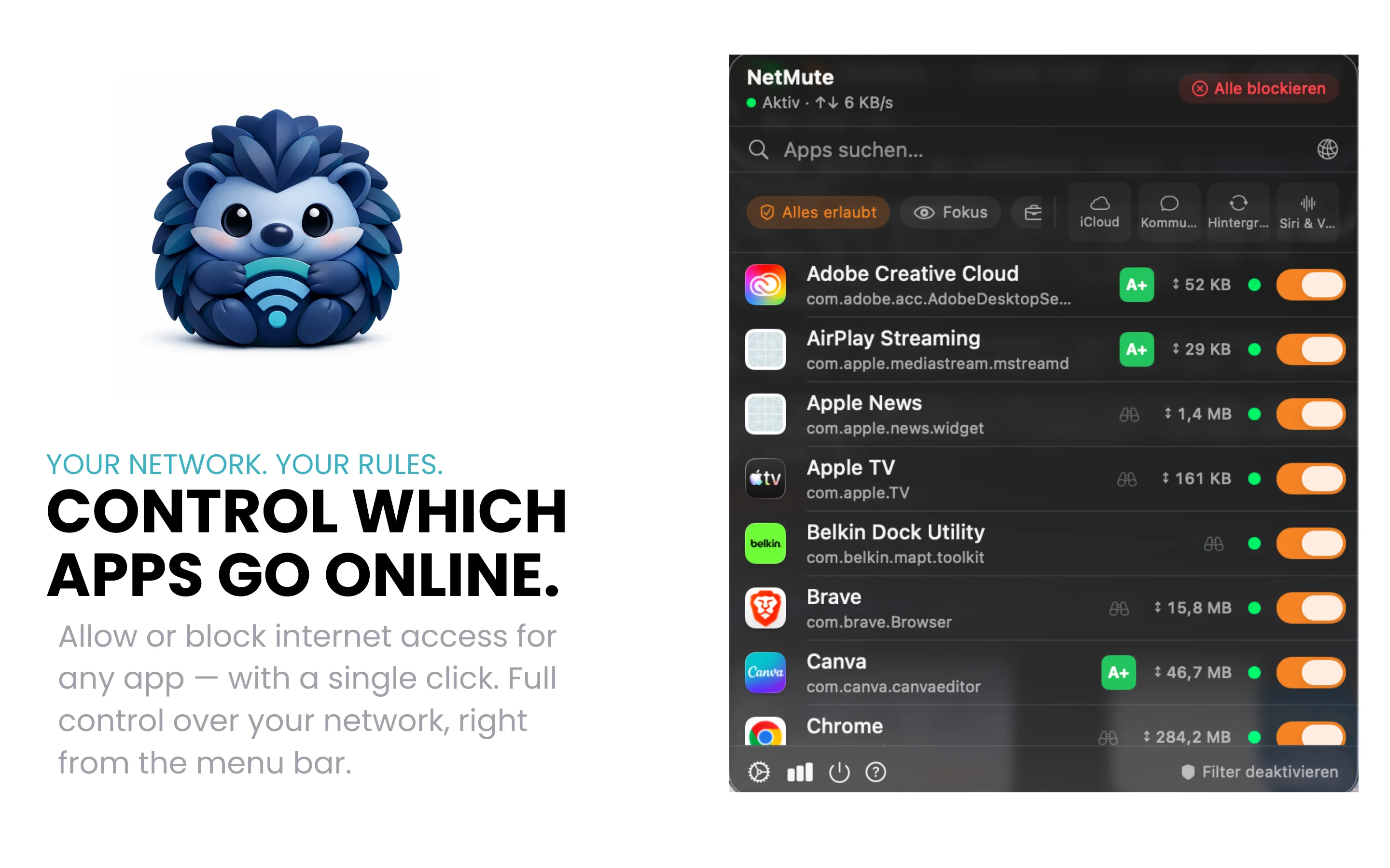 NetMute अवलोकन — नियंत्रित करें कि कौन सी ऐप्स ऑनलाइन जाती हैं