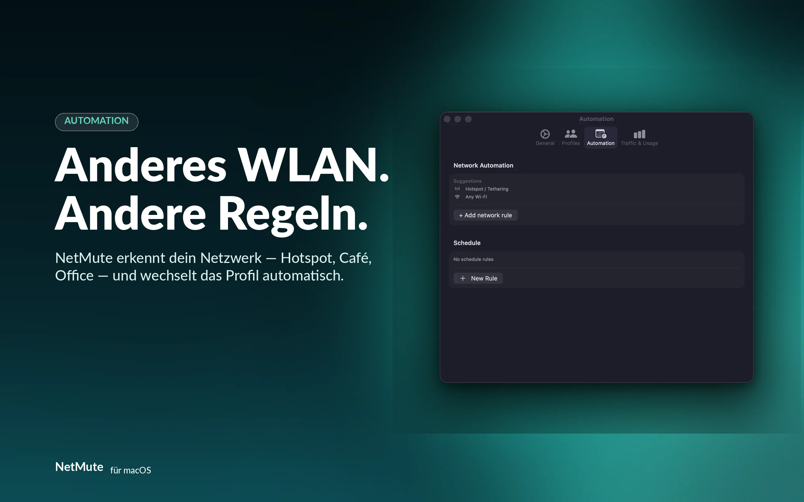 Anderes WLAN, andere Regeln — NetMute wechselt das Profil automatisch