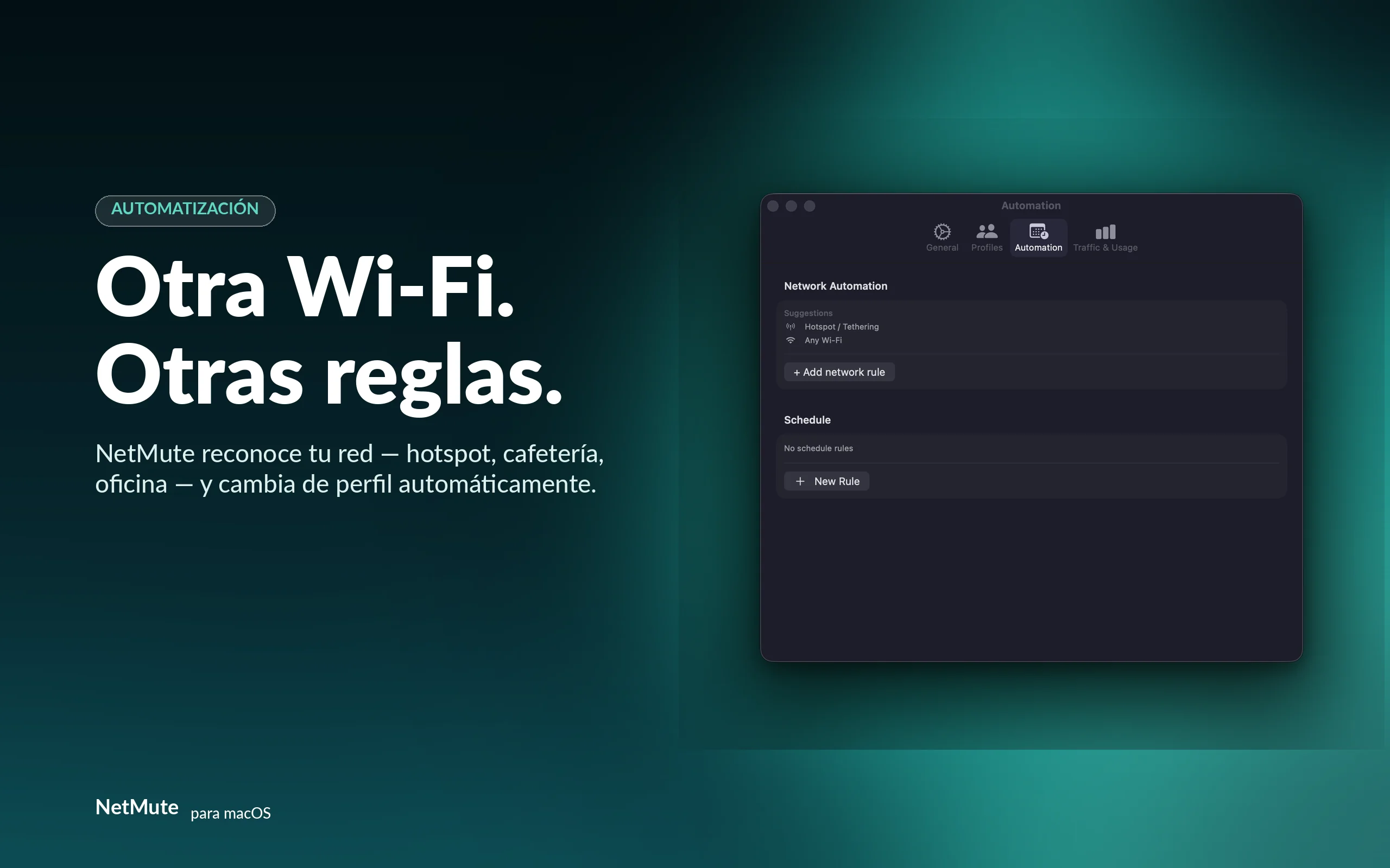 Otra Wi-Fi, otras reglas — NetMute cambia de perfil automáticamente