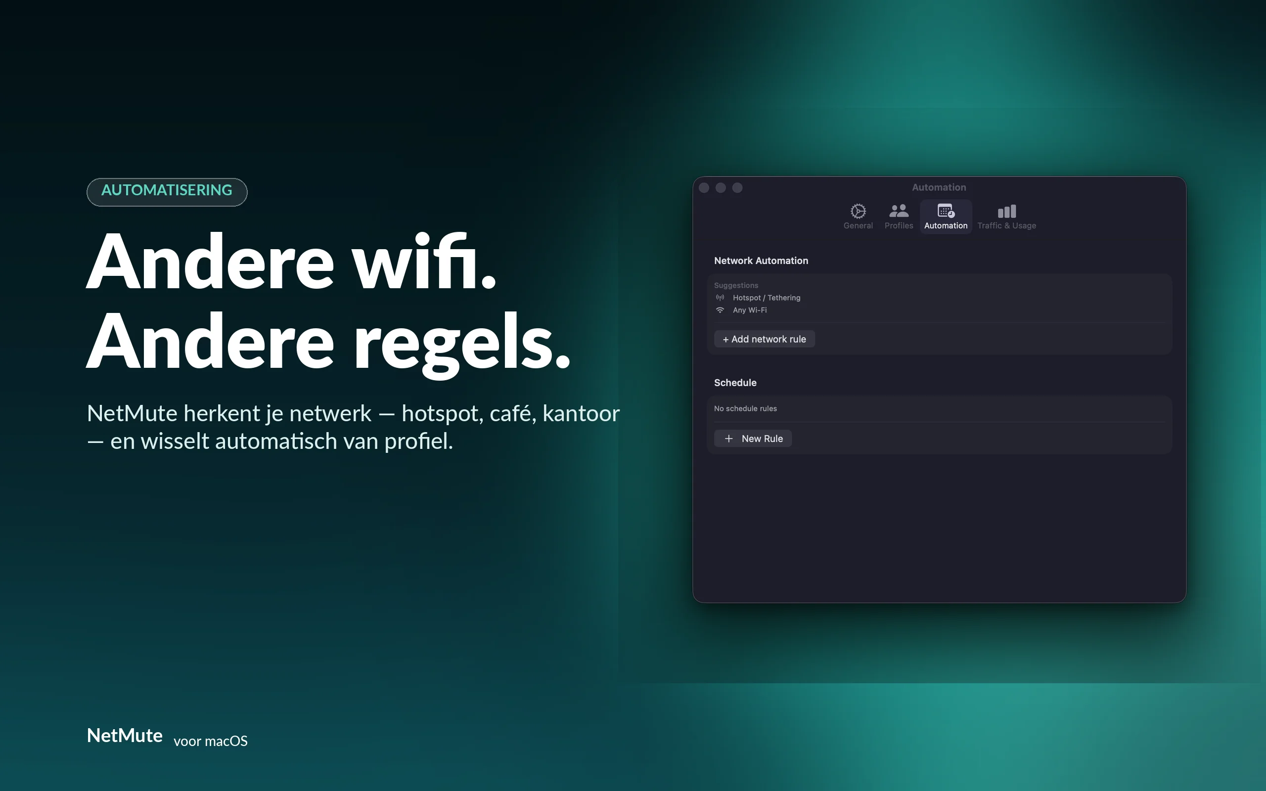 Andere Wi-Fi, andere regels — NetMute wisselt het profiel automatisch