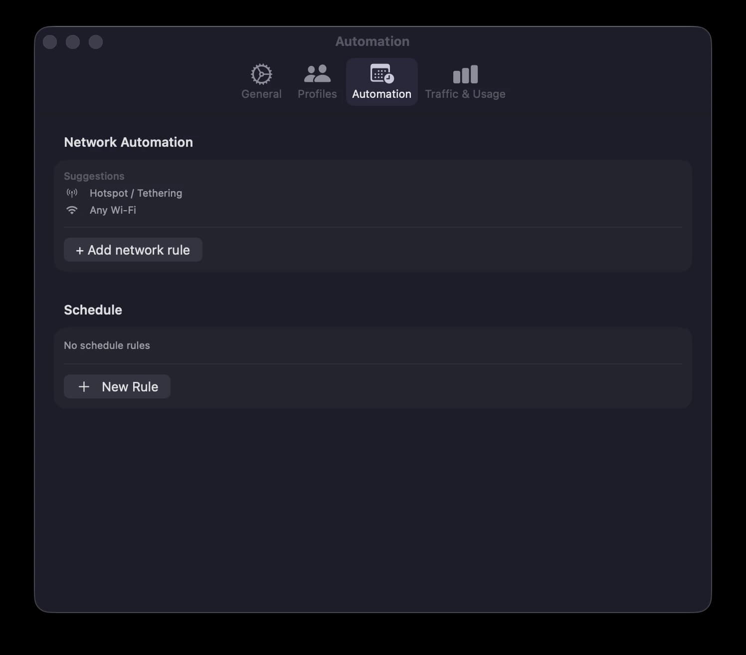 NetMute aplicando regras de rede automaticamente quando um hotspot conecta